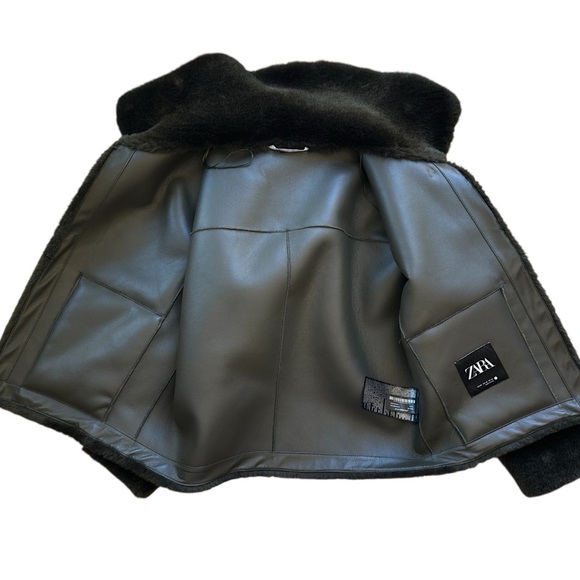 ZARA | NWOT FAUX FUR JACKET ZW COLLECTION DARK GREEN KHAKI TEDDY COAT | EXTRA SM - Picture 7 of 12